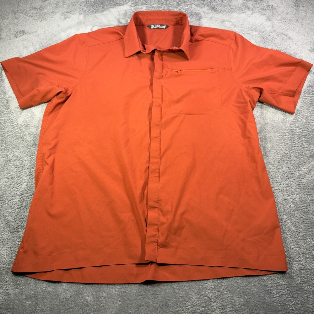 Arcteryx Skyline Short Sleeve Shirt Mens Large Orange Technical Snap Button Down